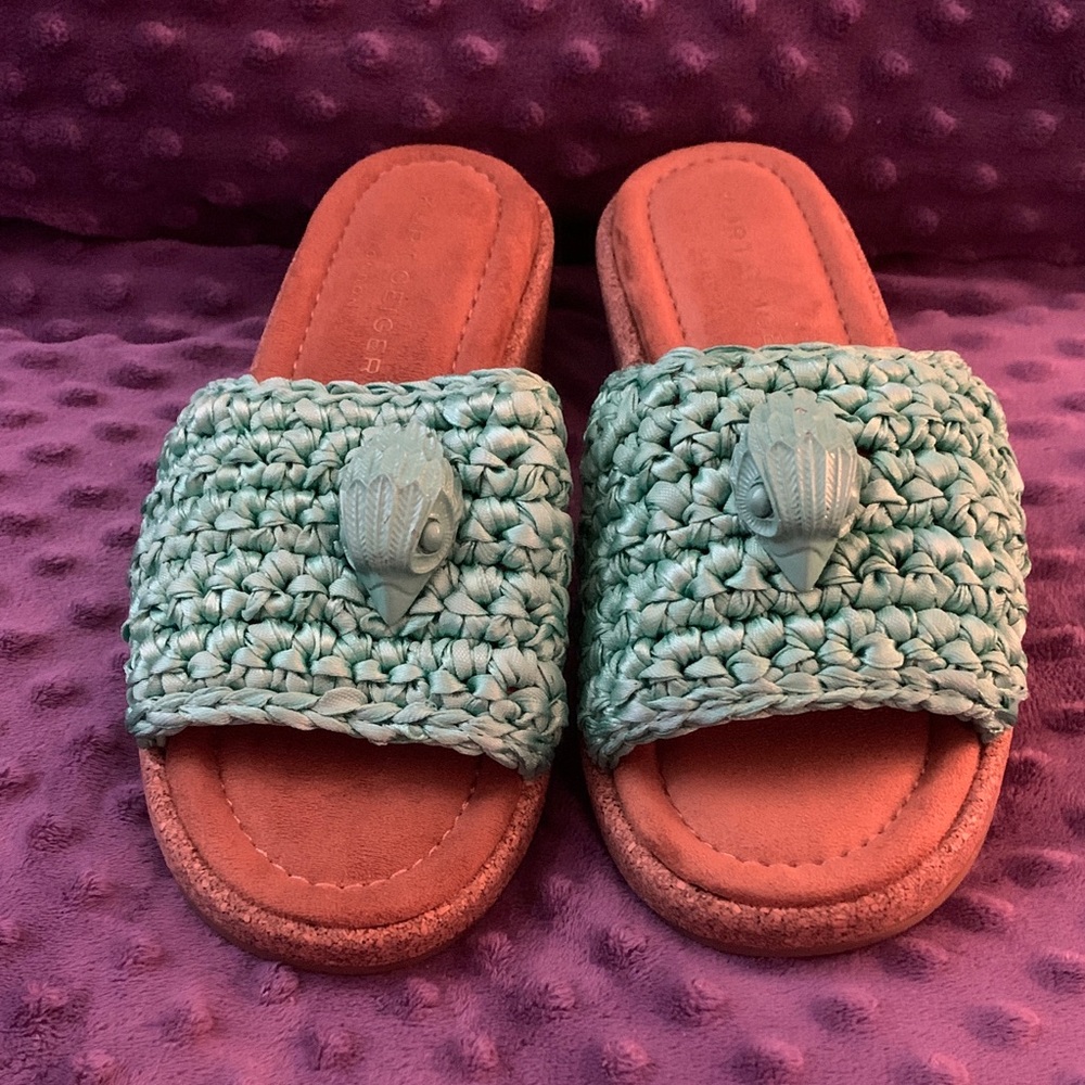 Kurt Geiger London Woven Slide Sandals with hawk head design